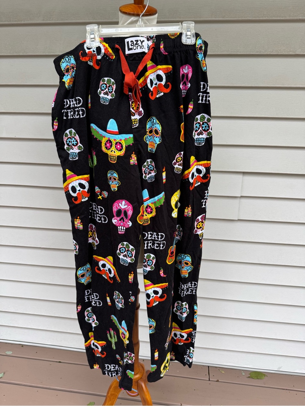 Lazy One skulls dead tired Halloween Pajama Bottoms Women's Size L